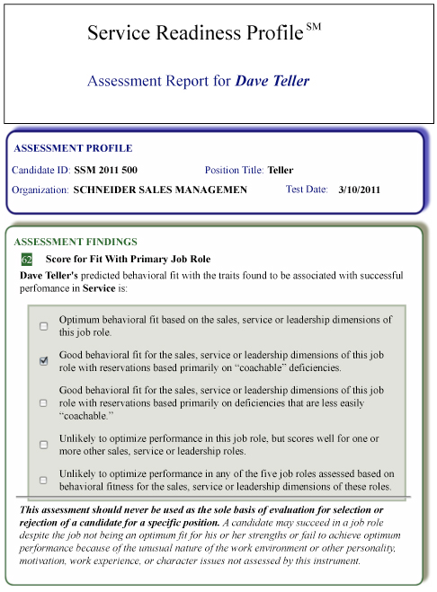 Service Readiness Assessment Page One